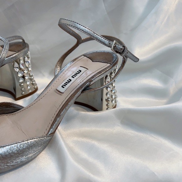 Miu Miu Silver Crystal Embellishments Slingback Pumps - Picture 3 of 9